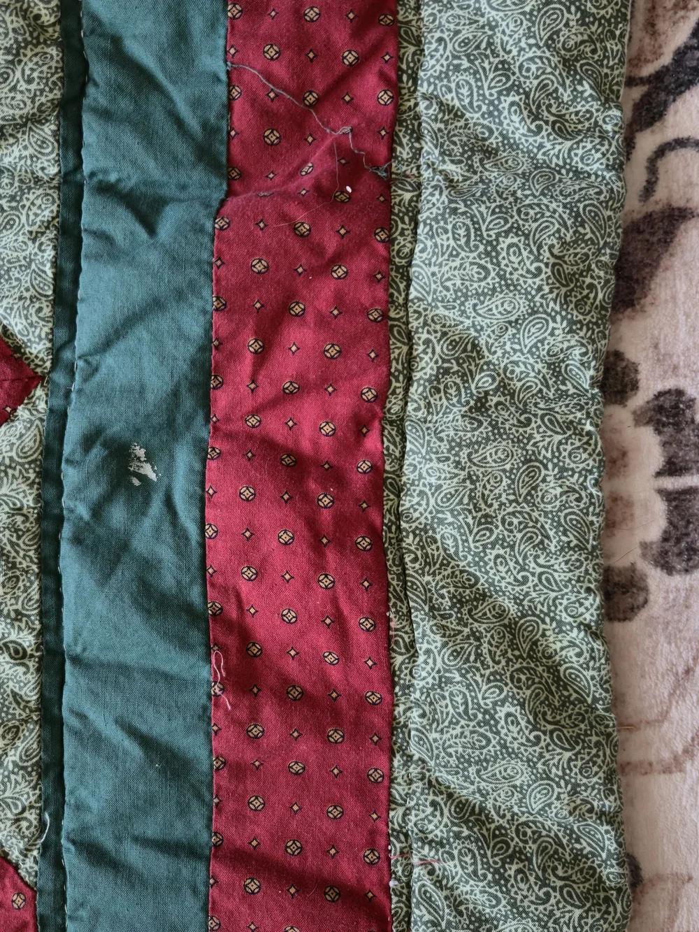 Vintage Quilted Christmas Curtain Panels Set 39x43 Patchwork Log Cabin Star Red
